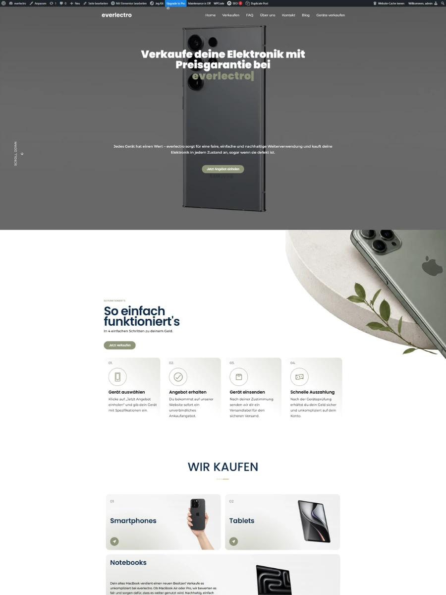 Webdesign Referenz everlectro – Website für Buyback Plattform